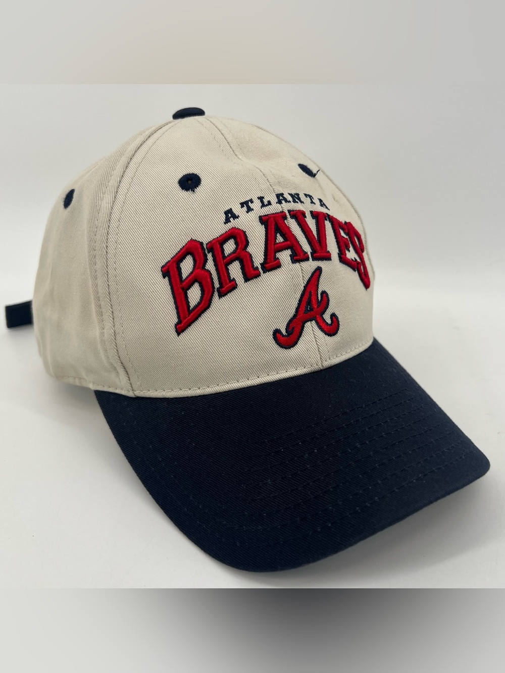 Vtg Atlanta Braves Adult Hat Cap Spellout Strapback Logo Athletic MLB Baseball